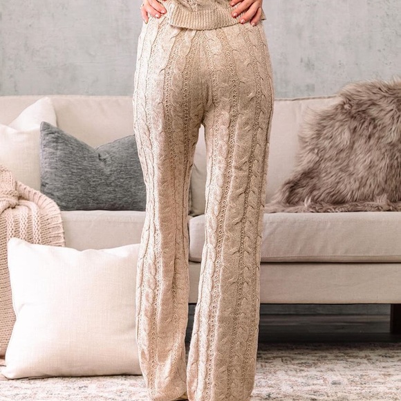 A. Peach Cable Knit Wide Leg Pant - Picture 2 of 10